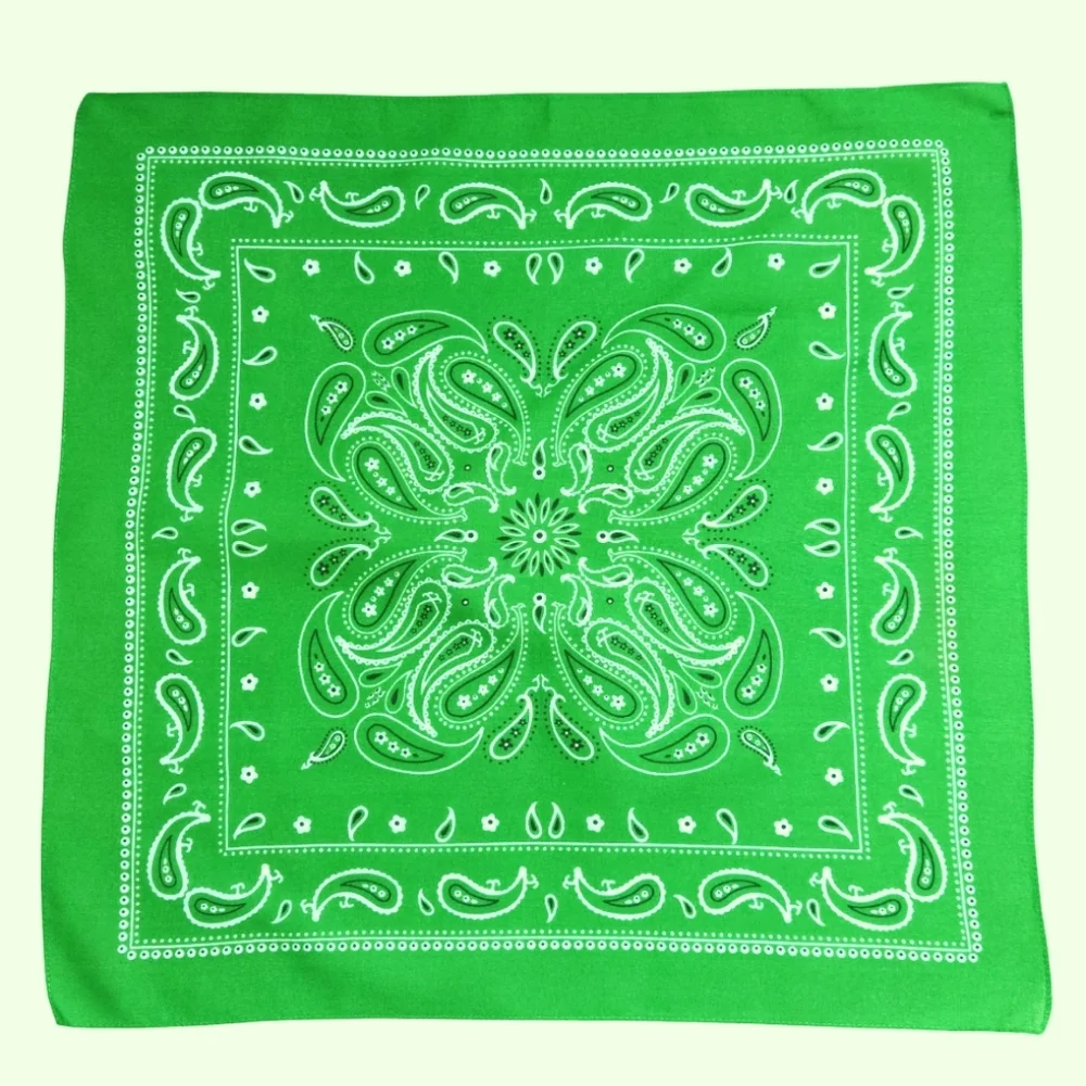 New 100% Cotton Square Scarf Bandana Handkerchief Green with Paisley Print